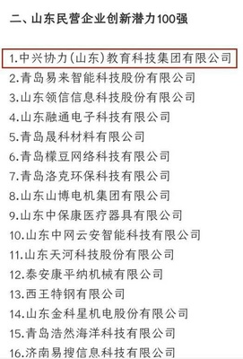 科技賦能教育，創(chuàng)新引領(lǐng)未來 中興協(xié)力集團(tuán)入圍山東民營企業(yè)創(chuàng)新潛力百強(qiáng)